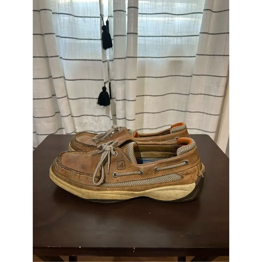 Sperry Men Lanyard Boat Shoe Nubuck Leather Tan Mesh 8.5 Cushioned Padded